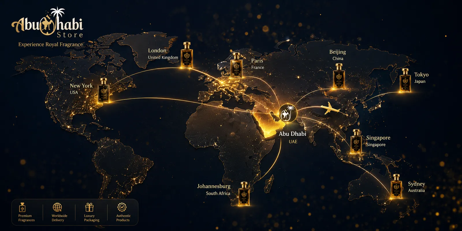 Map of Abu Dhabi Store delivery routes across the world